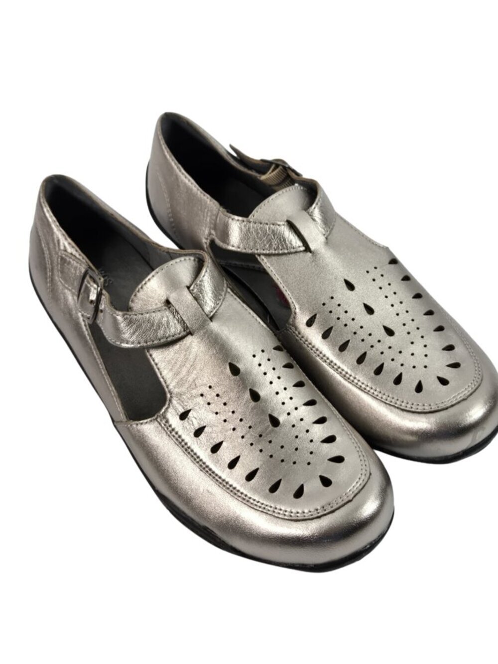 Ros Hommerson Cameo Fisherman Sandal Pewter Leather Mary Jane Shoes Comfort Sz 8
